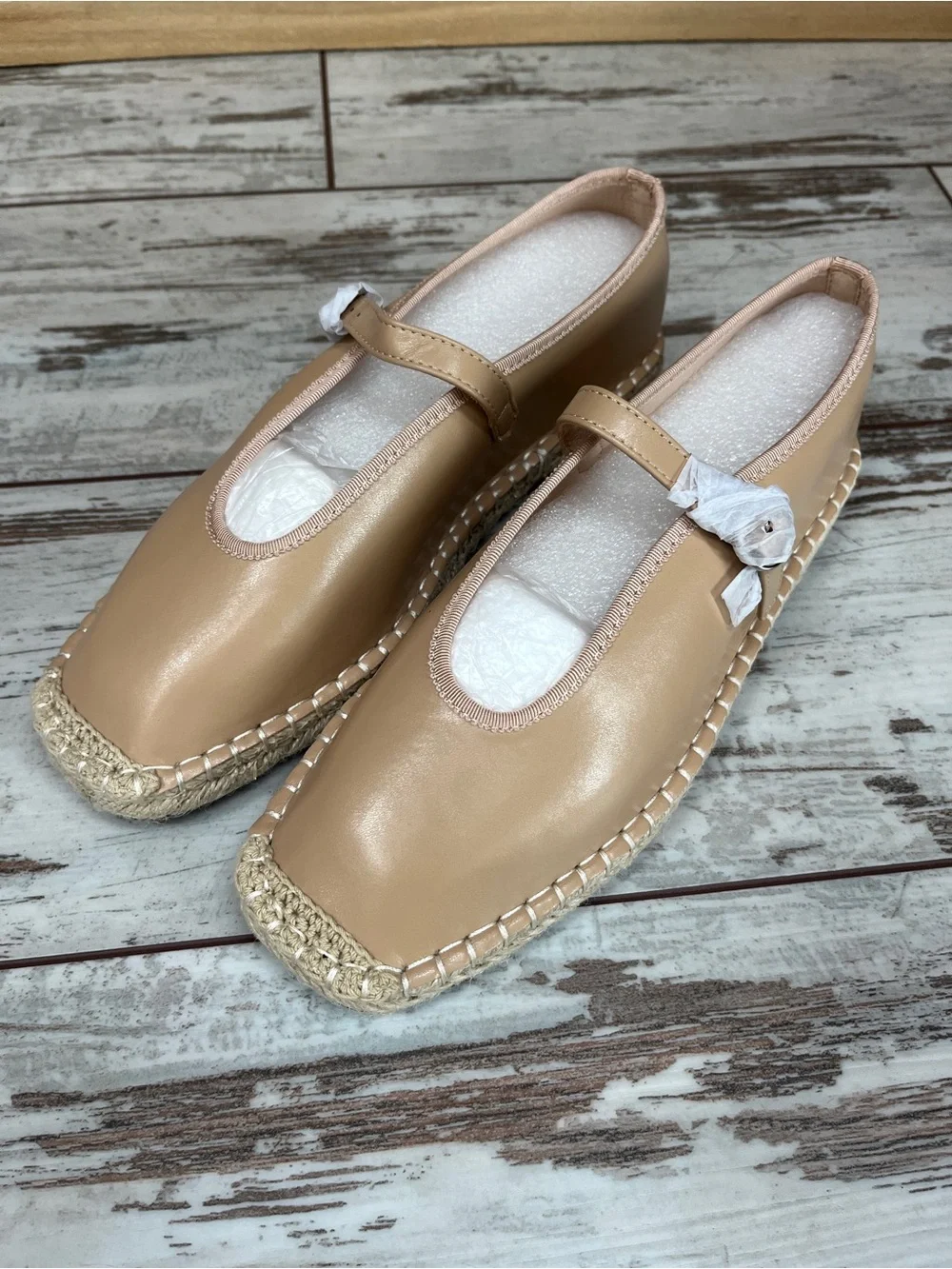 NWOT Coutgo Tan Mary Jane Espadrille Square Toe Ballet Flats Women’s 9
